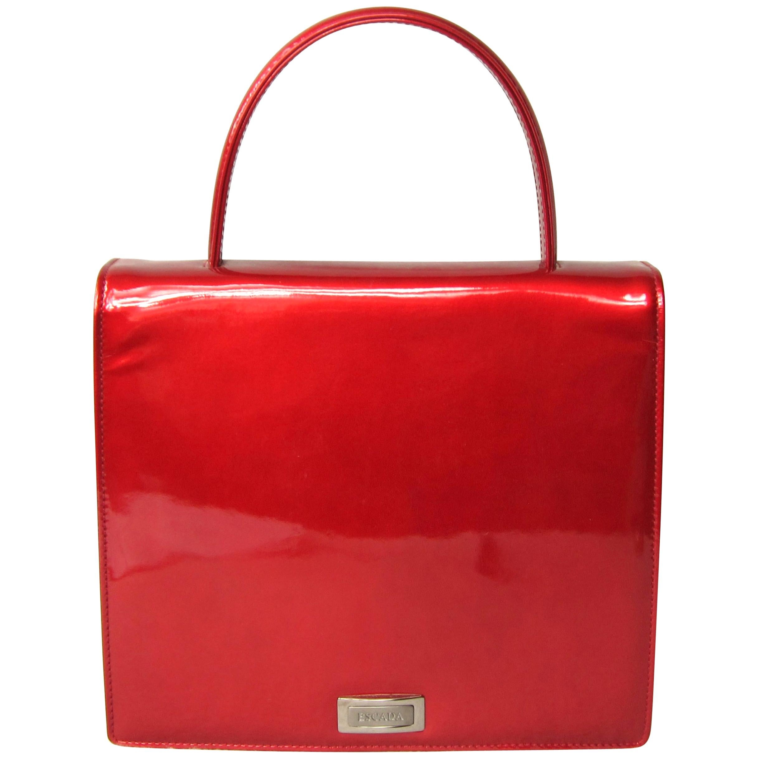 Red Patent Calf Leather Escada Handbag 1990s New, Never used 