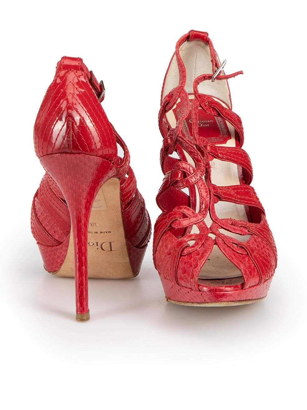 Red Patent Leather & Python Panel Strappy Sandals Size IT 38 In Good Condition For Sale In London, GB