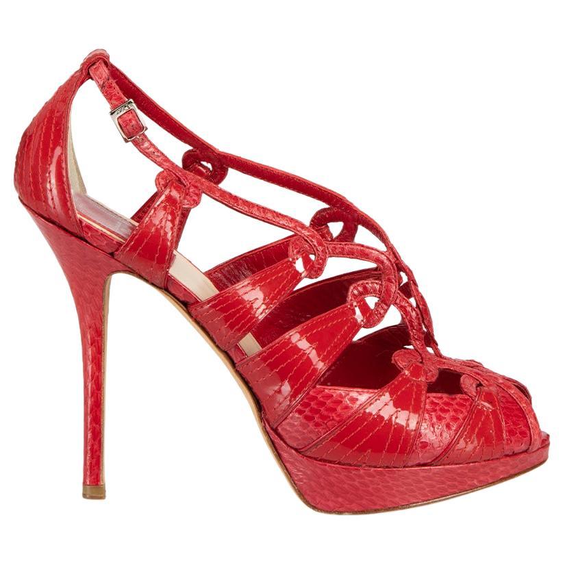 Red Patent Leather & Python Panel Strappy Sandals Size IT 38 For Sale