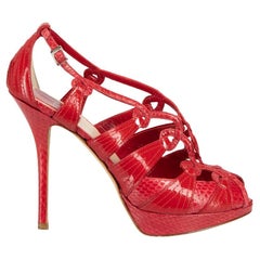 Used Red Patent Leather & Python Panel Strappy Sandals Size IT 38