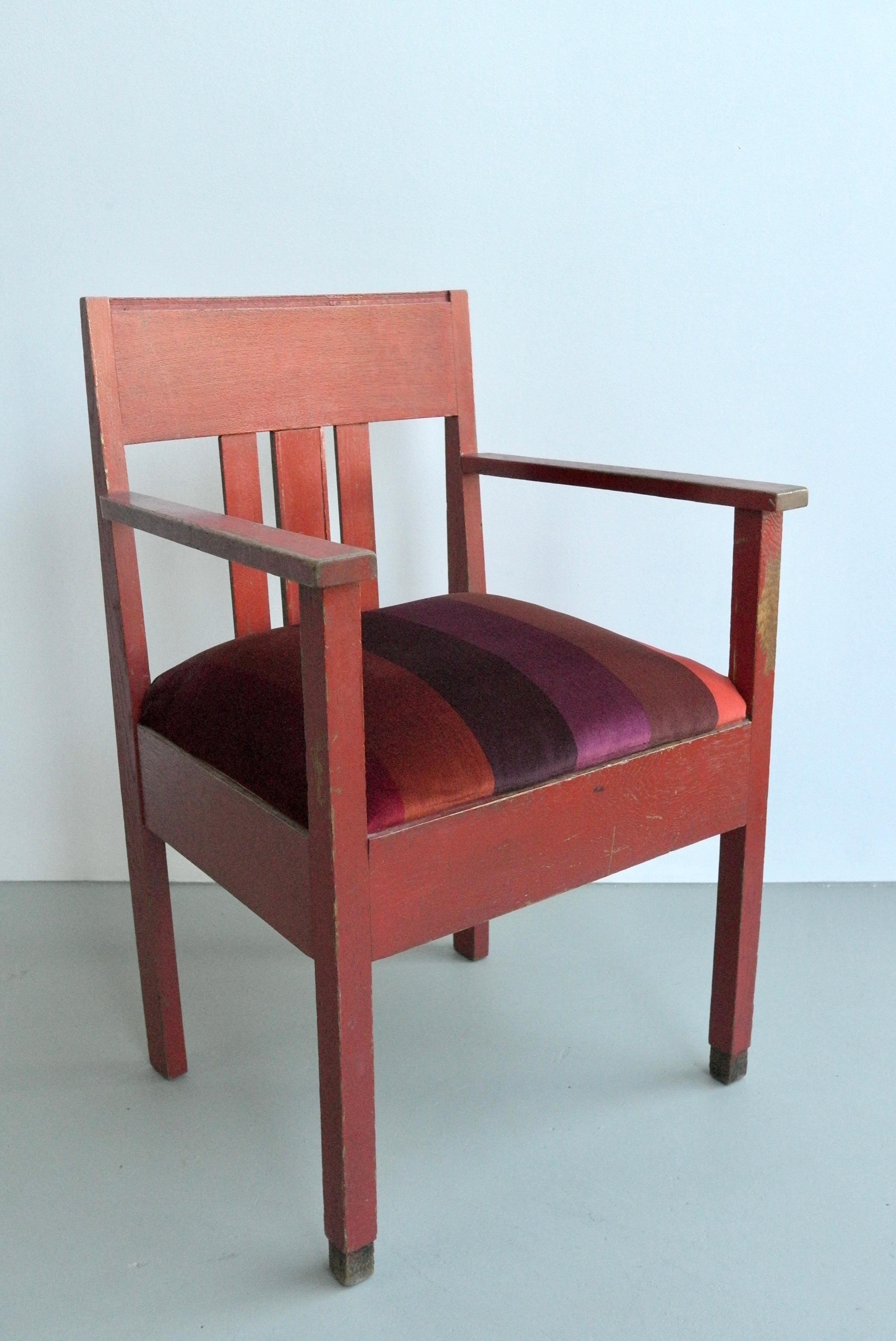 Mid-Century Modern Chaise d'appoint en patine rouge au design « De Stijl », Pays-Bas, années 1940 en vente