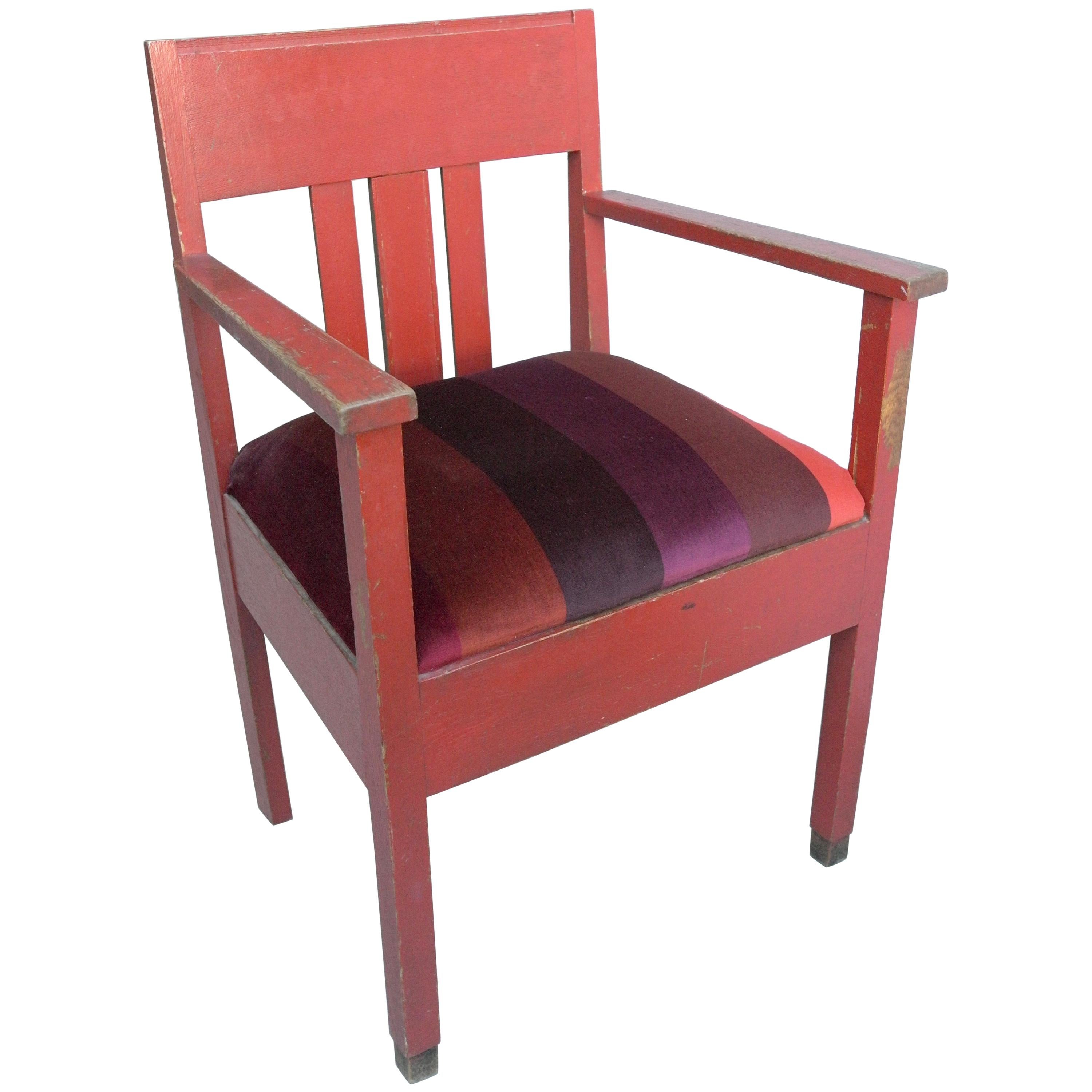 Red Patina Side chair in "De Stijl " Design, The Netherlands, 1940s