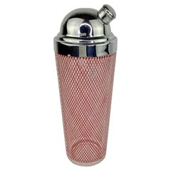 Red Pattern Glass and Chrome Art Deco Cocktail Shaker
