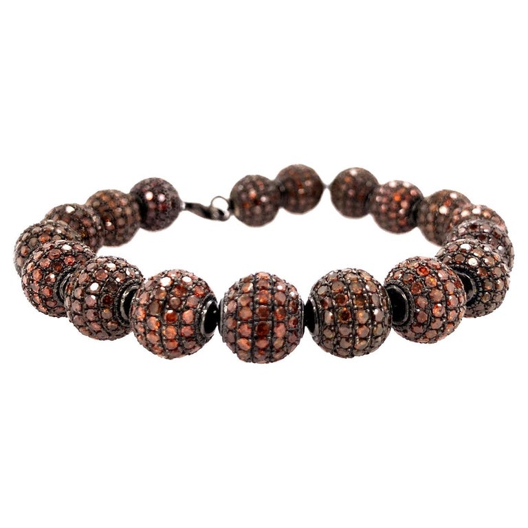 Brown Pave Diamond Ball Beaded Bracelet For Sale at 1stDibs