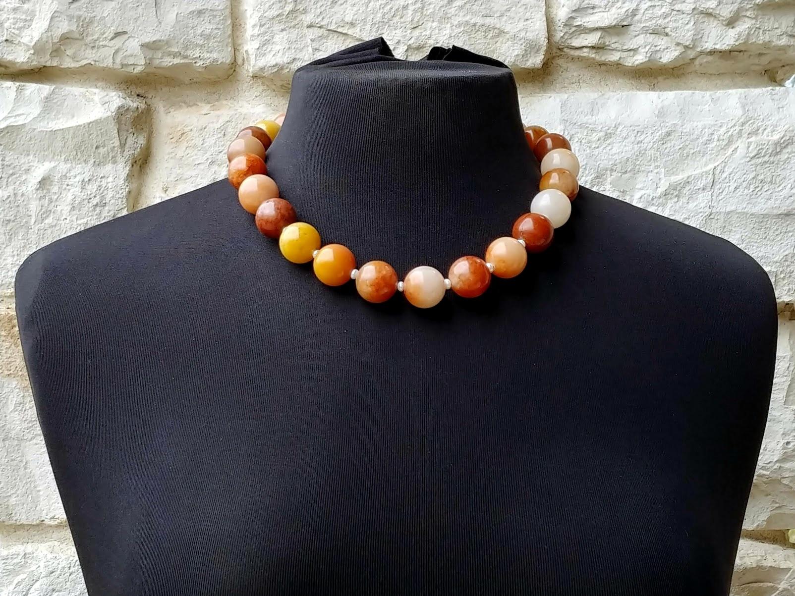 Women's Red Peach Jasper and Freshwater Pearl Necklace For Sale