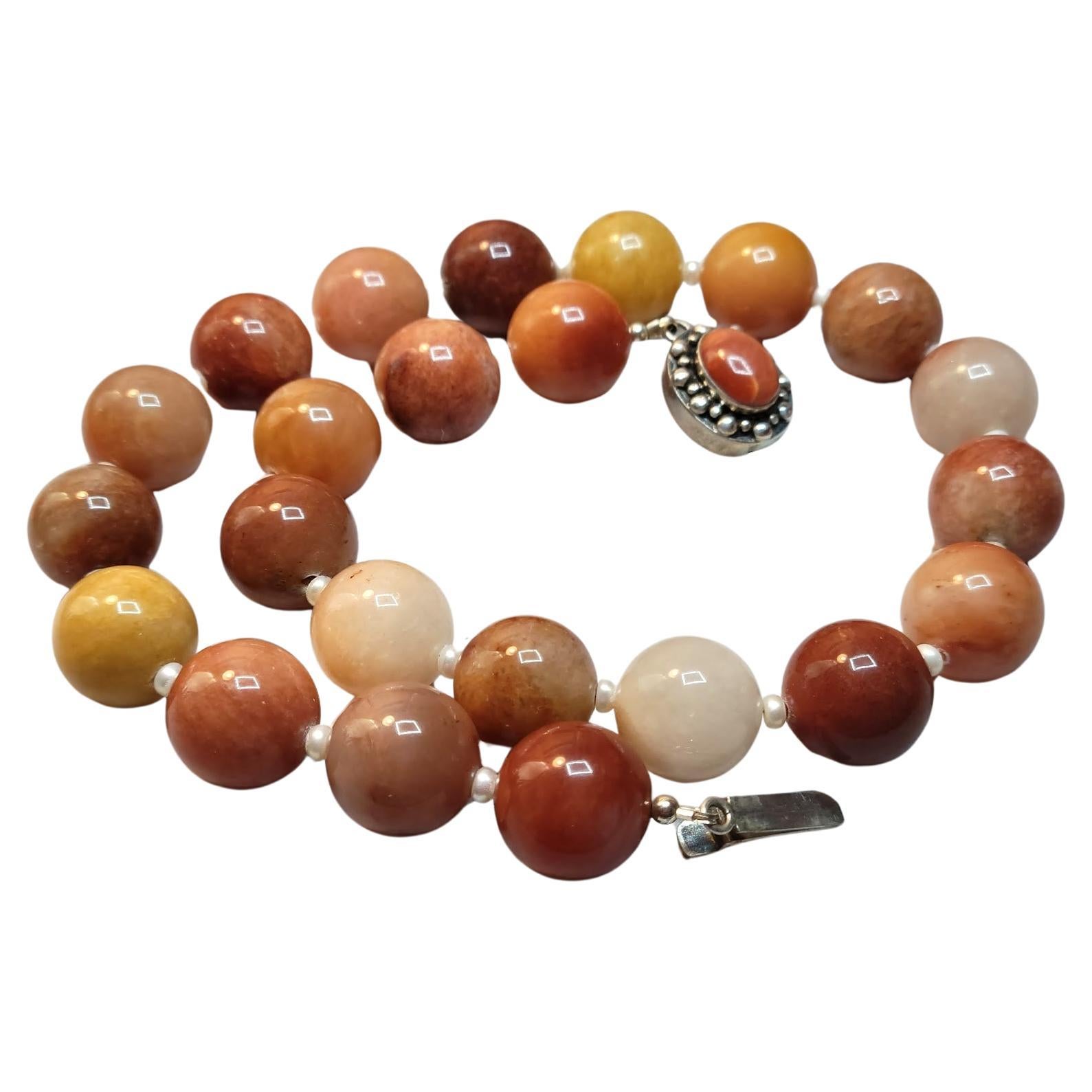 Red Peach Jasper and Freshwater Pearl Necklace For Sale