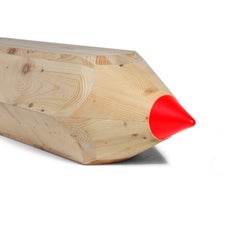 Fir Pencil Bench 70 with Red Accent, Made in Italy