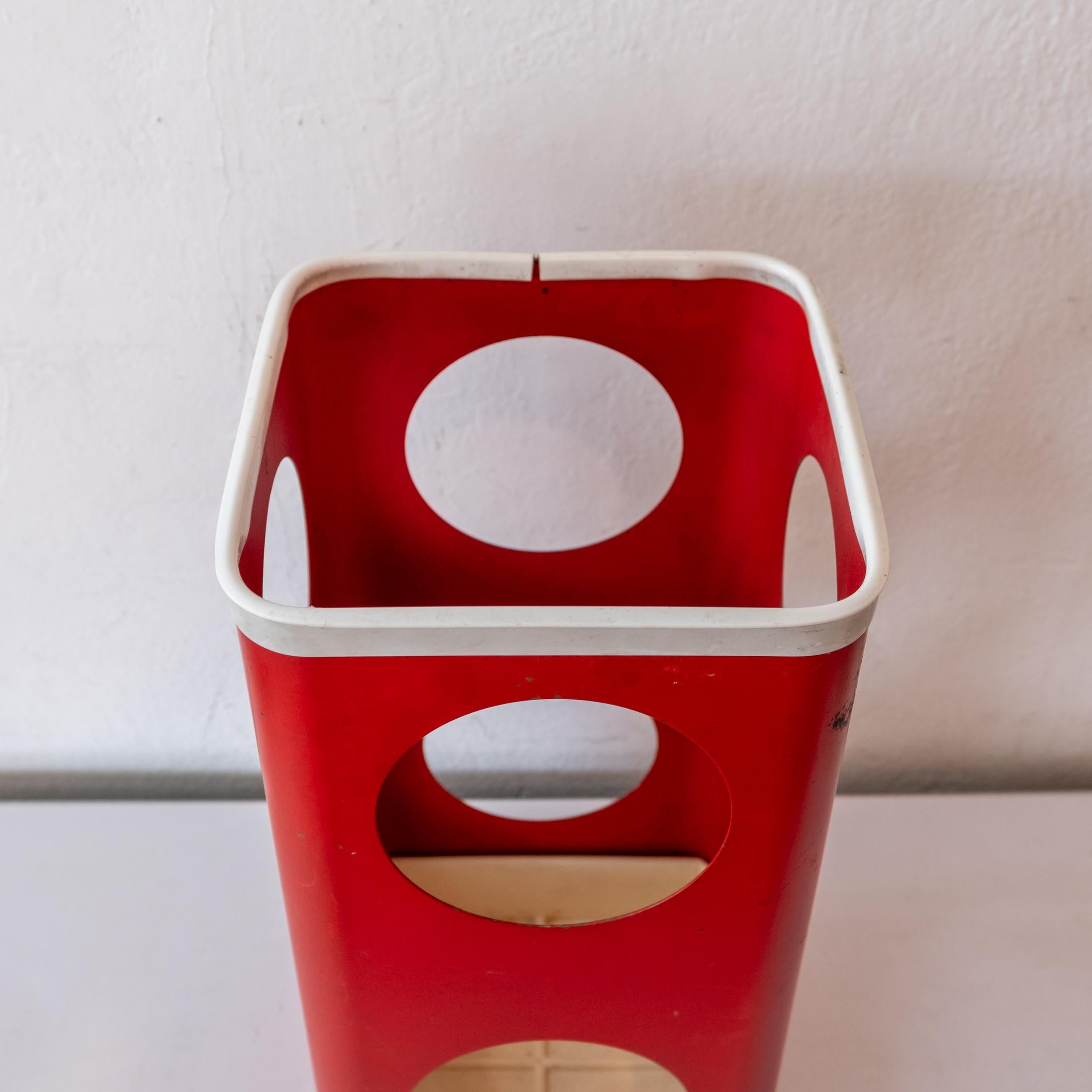 Red Perforated Metal Bauhaus Umbrella Stand For Sale at 1stDibs