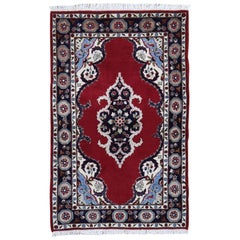 Red Persian Ardabil Full Pile Pure Wool Hand Knotted Bohemian Rug