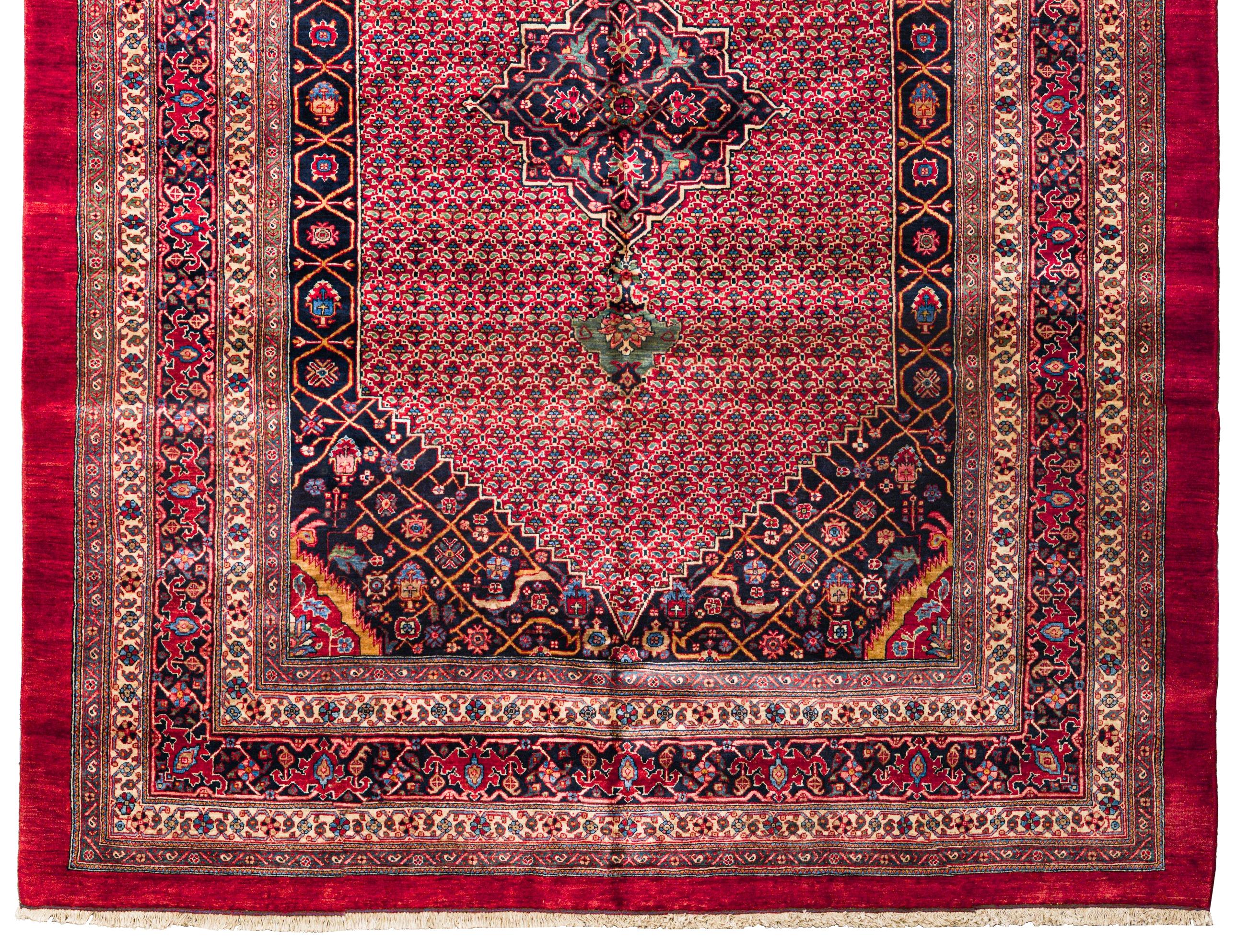 Red Persian Bijar Wool Hand Knotted Rug 7 ft x 9 ft , Medallion Garden Harmony Excellent état - En vente à Dallas, TX