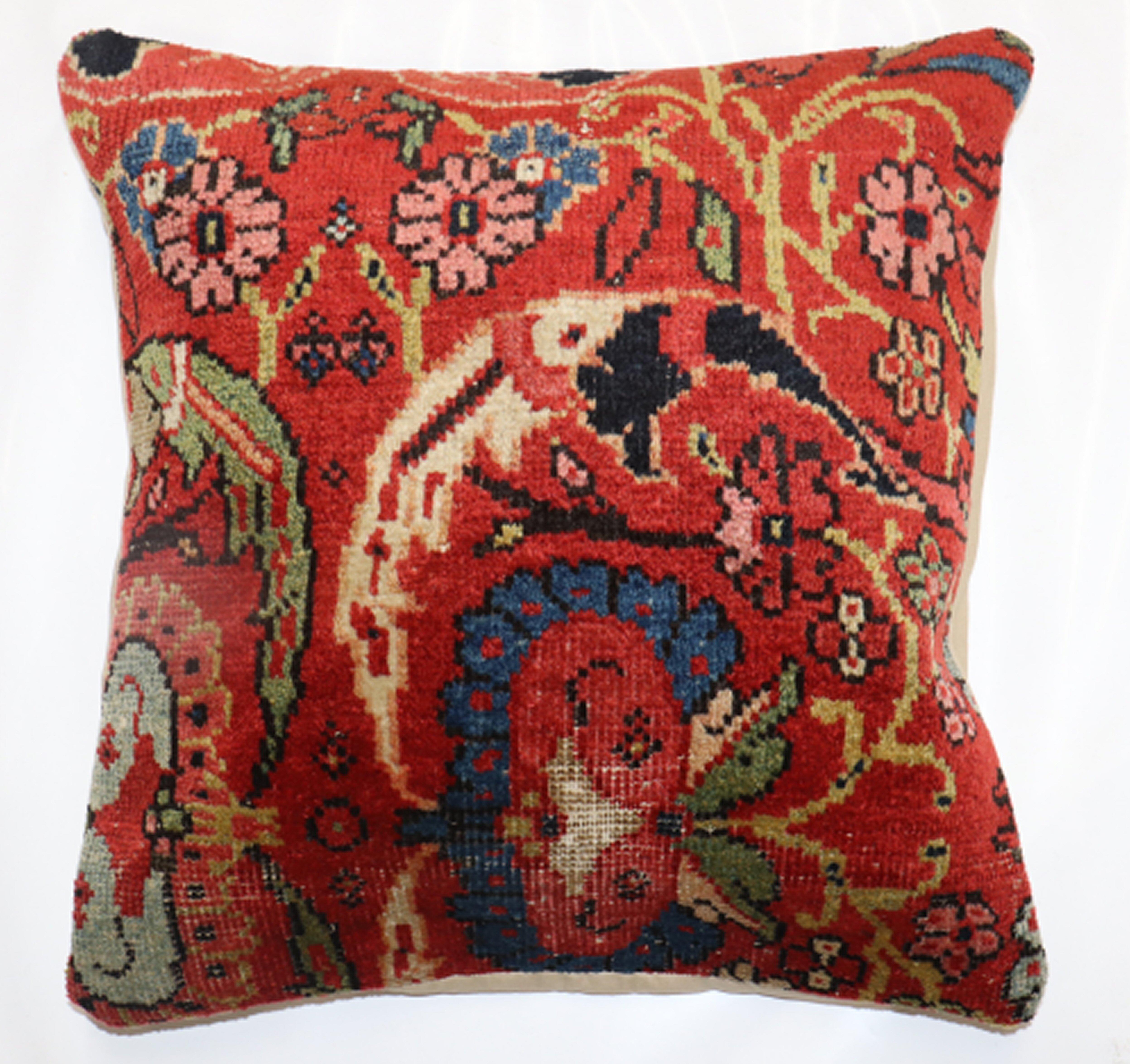 Pillow made from an antique Persian Mahal rug.

Measures: 19” x 19”.