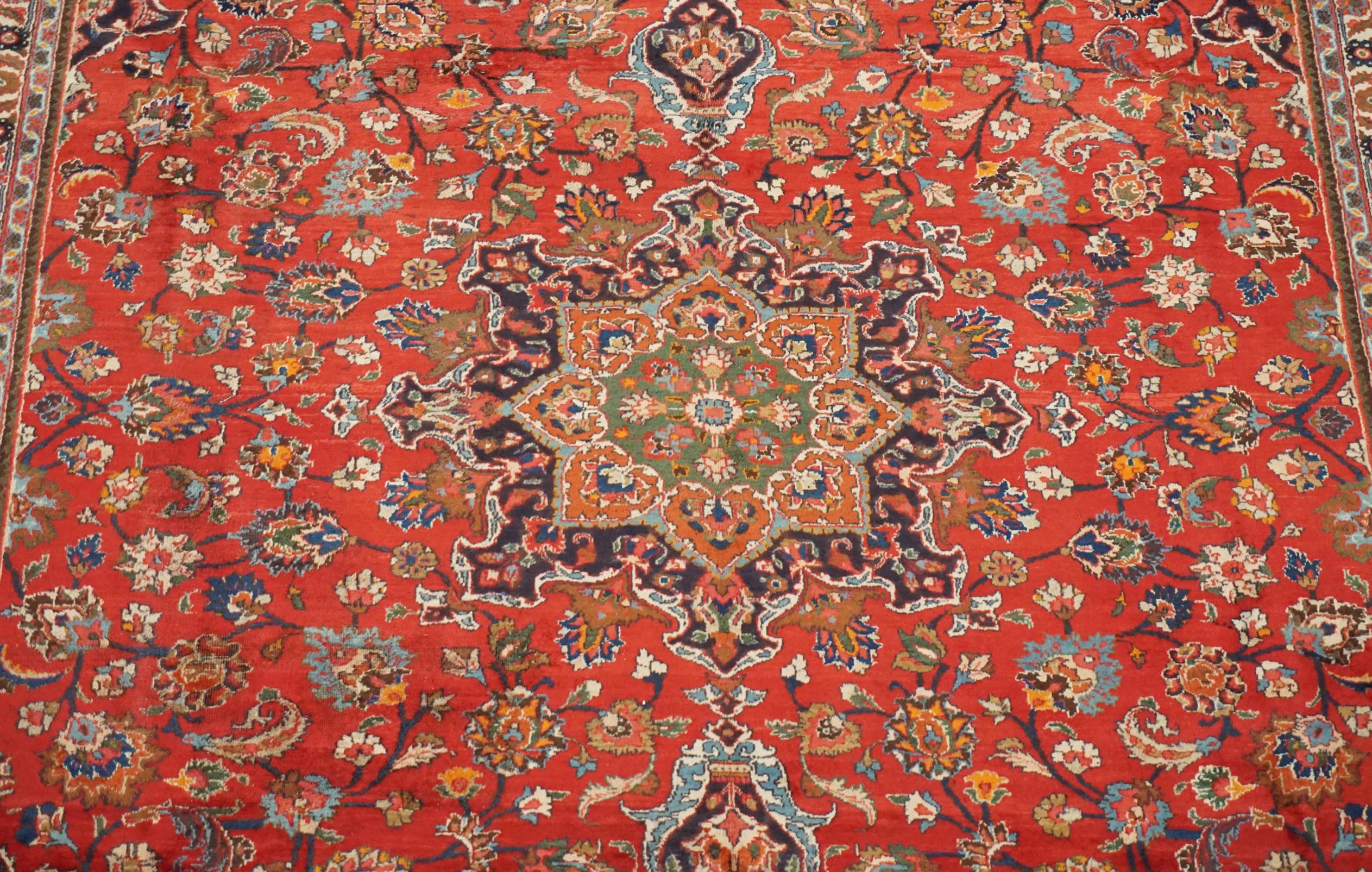 Hand-Knotted Red Persian Mashad Rug, circa 1940 For Sale