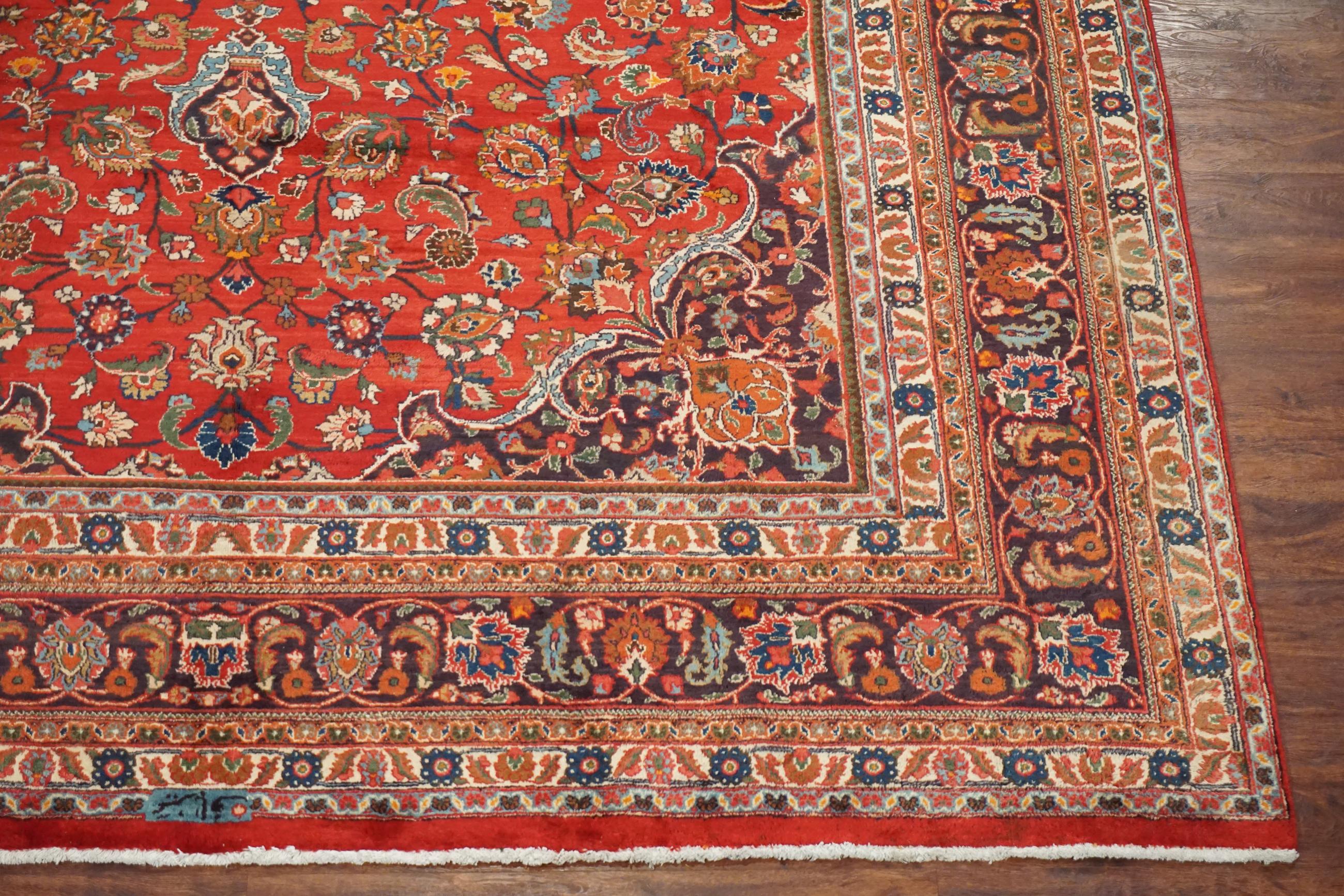 20th Century Red Persian Mashad Rug, circa 1940 For Sale