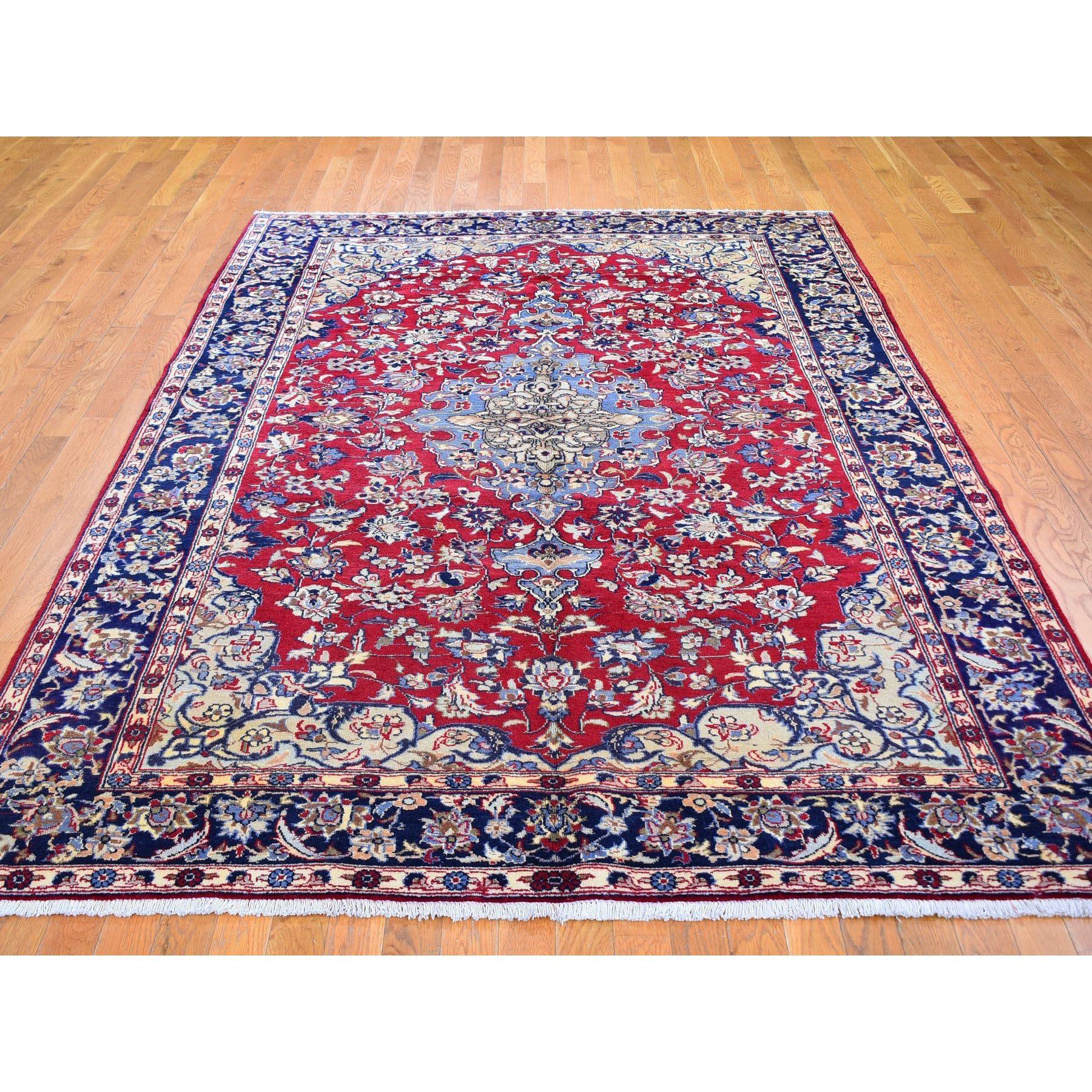 Medieval Red Persian Nahavand Full Pile Soft and Clean Pure Wool Hand Knotted Rug