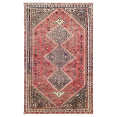Red Persian Shiraz Old Distressed Organic Wool Bohemian Handmade Rug