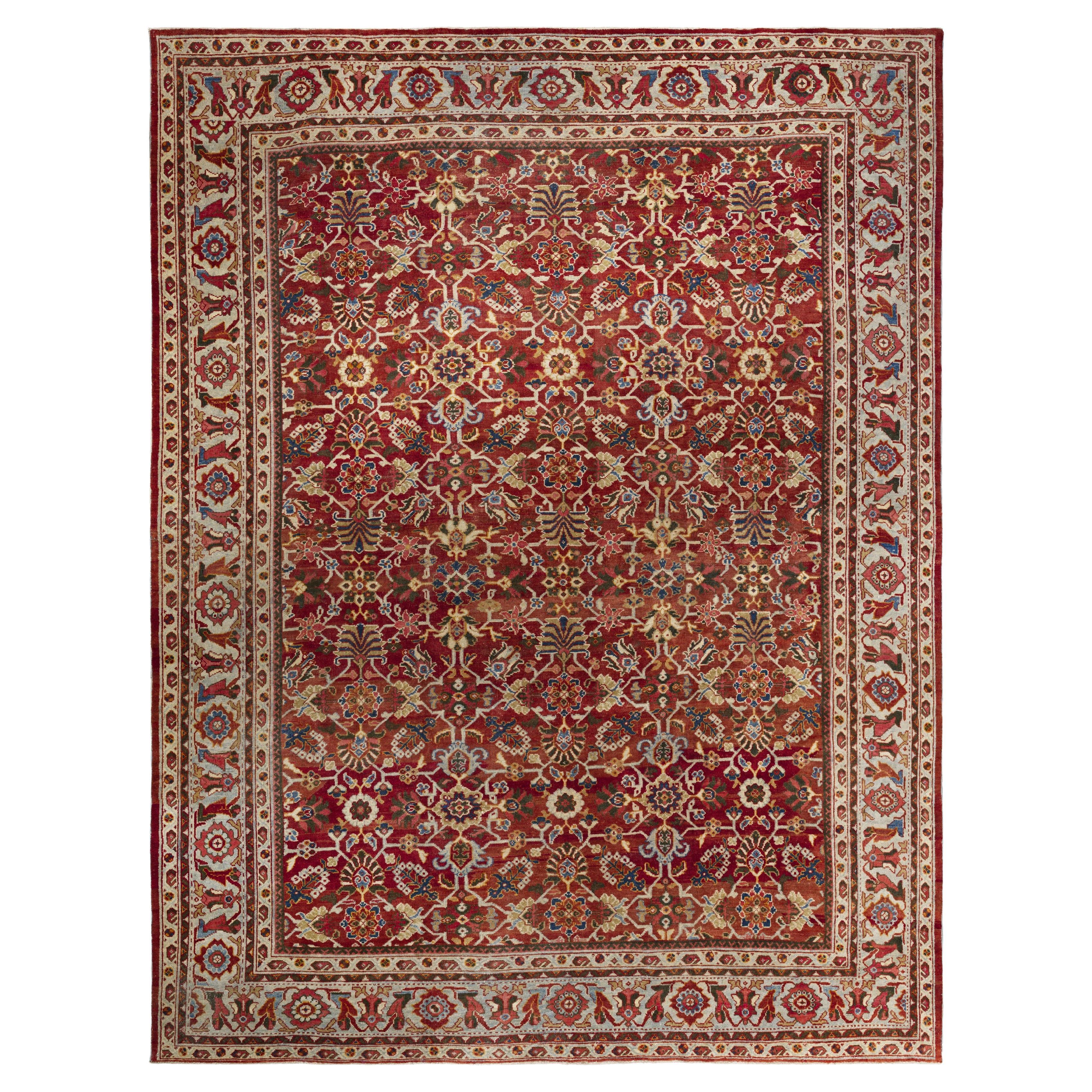 Red Persian Wool Hand Knotted Rug 11 ft x 14 ft, Sultanabad Floral Tapestry