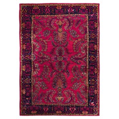 Red Persian Wool Hand Knotted Rug 8 ft x 11 ft , Crimson Garden Reverie