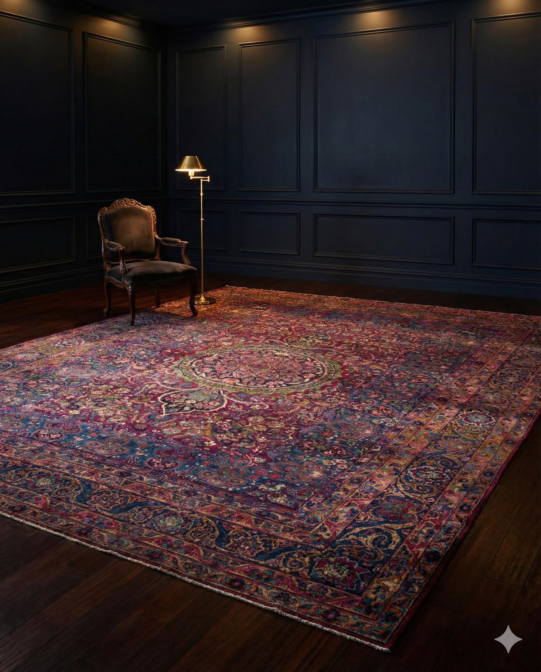 This fine hand-knotted Persian rug presents a luxurious Room Size format measuring 9 ft 0 in x 11 ft 5 in (approximately 274 cm x 348 cm), ideal for elegant living rooms, formal dining spaces, primary bedrooms, and refined studies. Constructed with