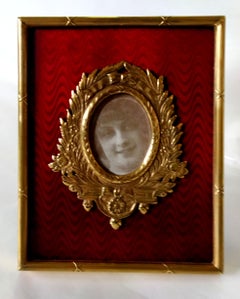 Roter Fotorahmen Französisches Empire Louis XVI Stil Sterlingsilber Emaille Salimbeni