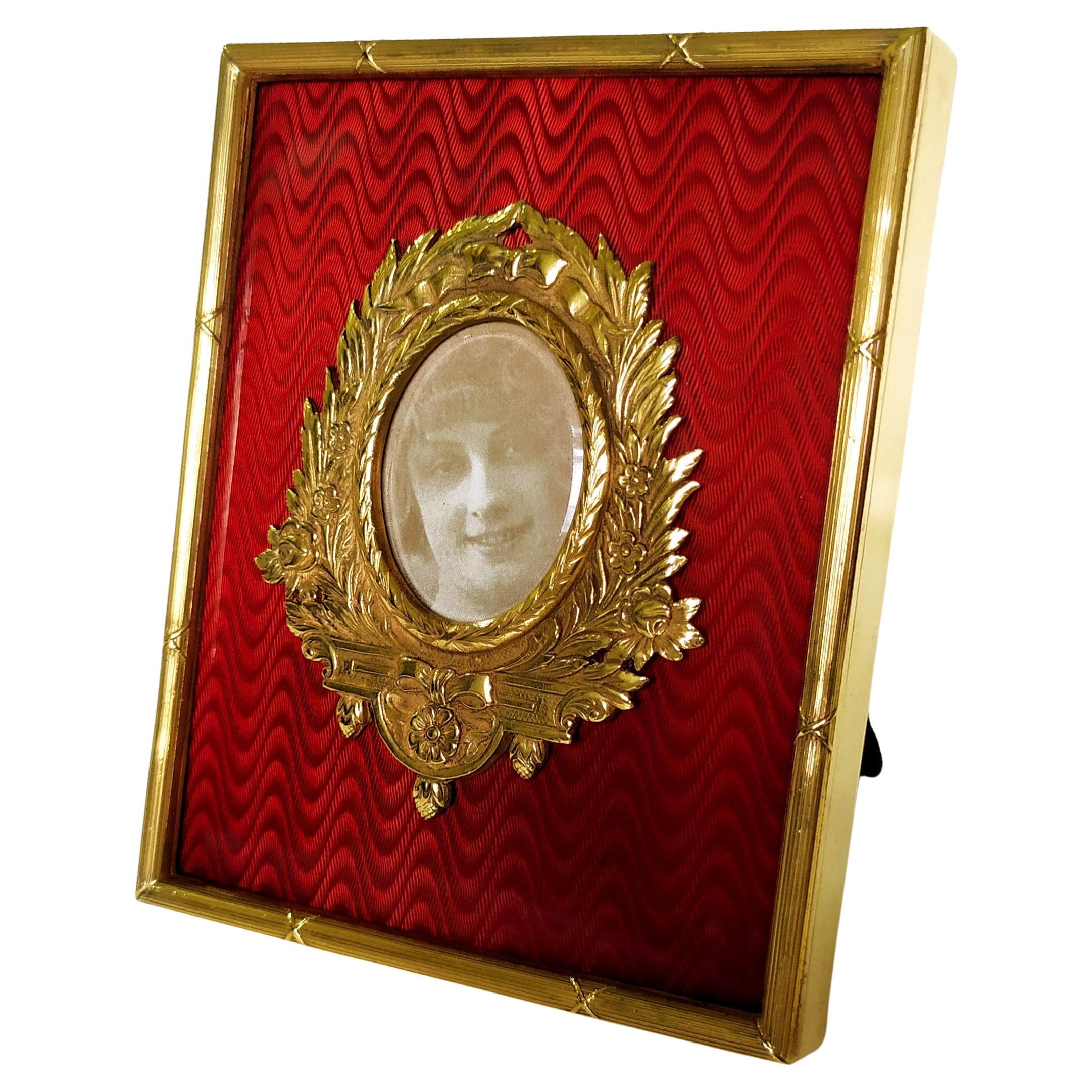 Red Photo Frame French Empire Louis XVI style Sterling Silver Enamel Salimbeni