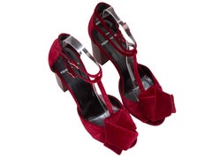 Red Pierre Hardy Velvet T-Strap Heeled Sandals