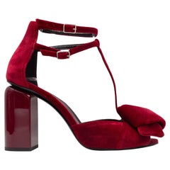 Red Pierre Hardy Velvet T-Strap Heeled Sandals