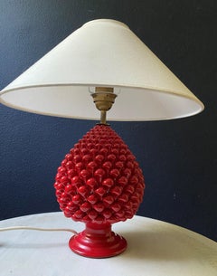 Red Pineapple/ Artichoke Table Lamp, Mid-Century Vintage Firenze Italy 70s