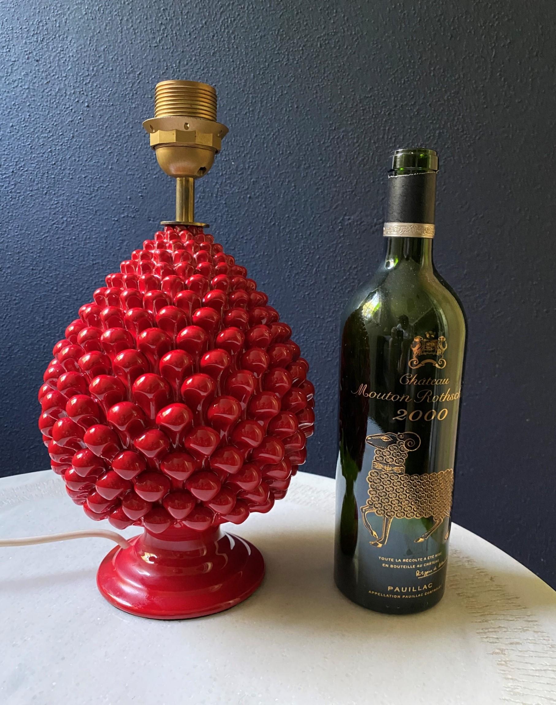 Rote Ananas-/Keramik-Tischlampe, Mid-Century Vintage Firenze Italien 70er Jahre im Zustand „Gut“ im Angebot in Cork, IE