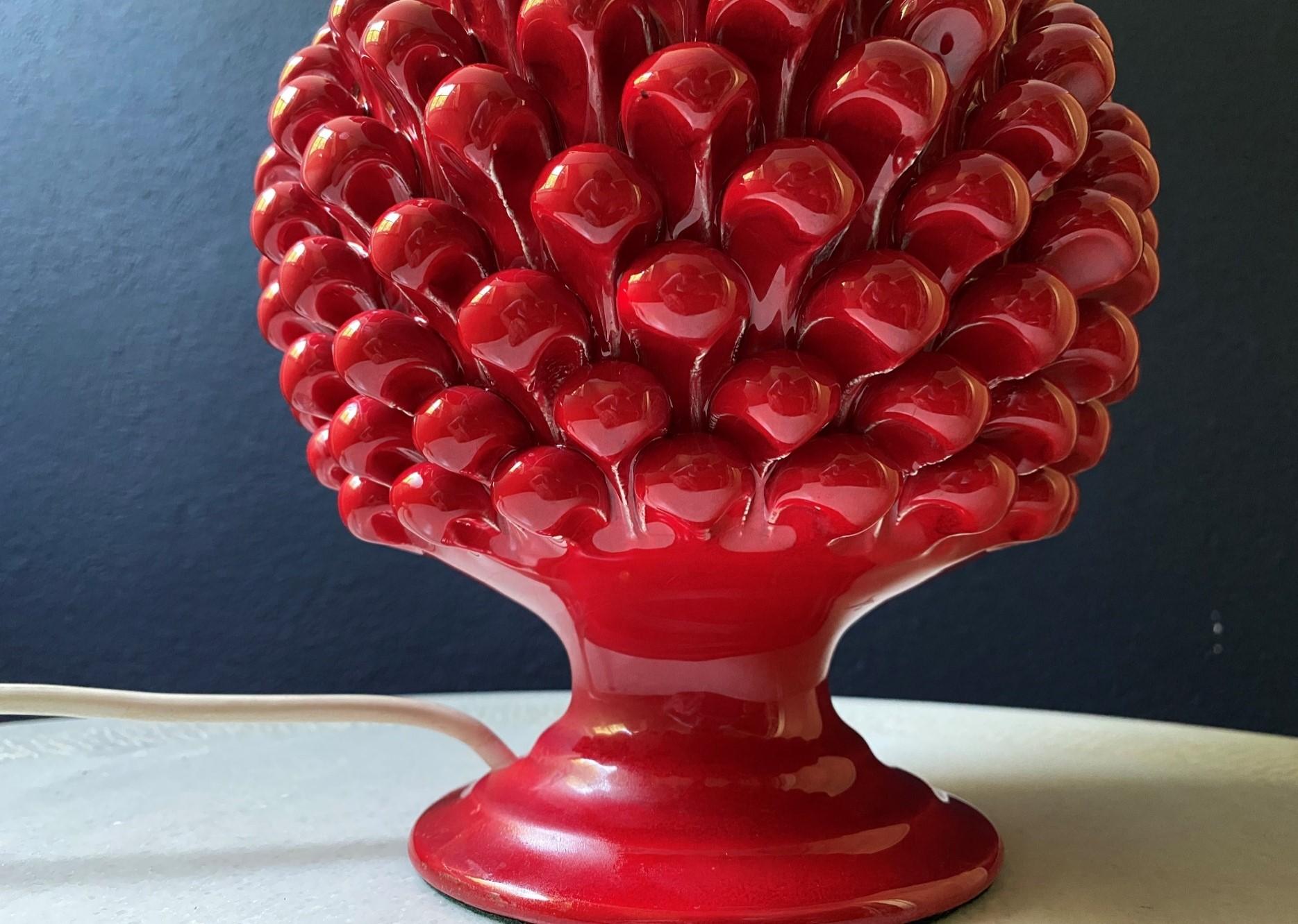 Rote Ananas-/Keramik-Tischlampe, Mid-Century Vintage Firenze Italien 70er Jahre im Angebot 1