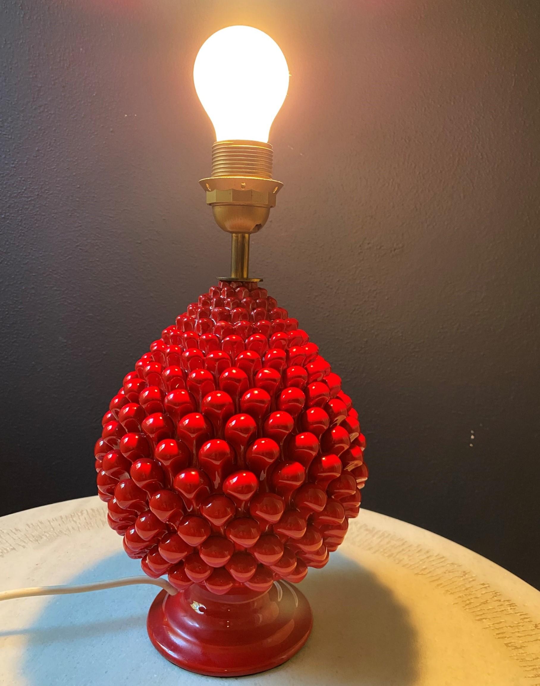 Rote Ananas-/Keramik-Tischlampe, Mid-Century Vintage Firenze Italien 70er Jahre im Angebot 2