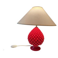 Red Pineapple/ Artichoke Table Lamp, Mid-Century Vintage Firenze Italy 70s