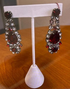 Red Pink and White Ice Rhinestone Drop Earrings
