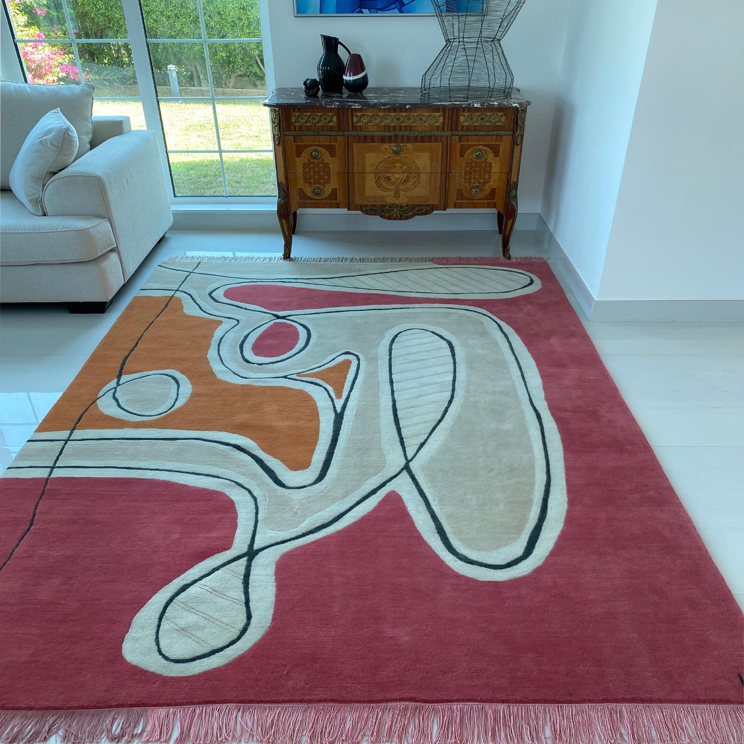 cream rug with black lines