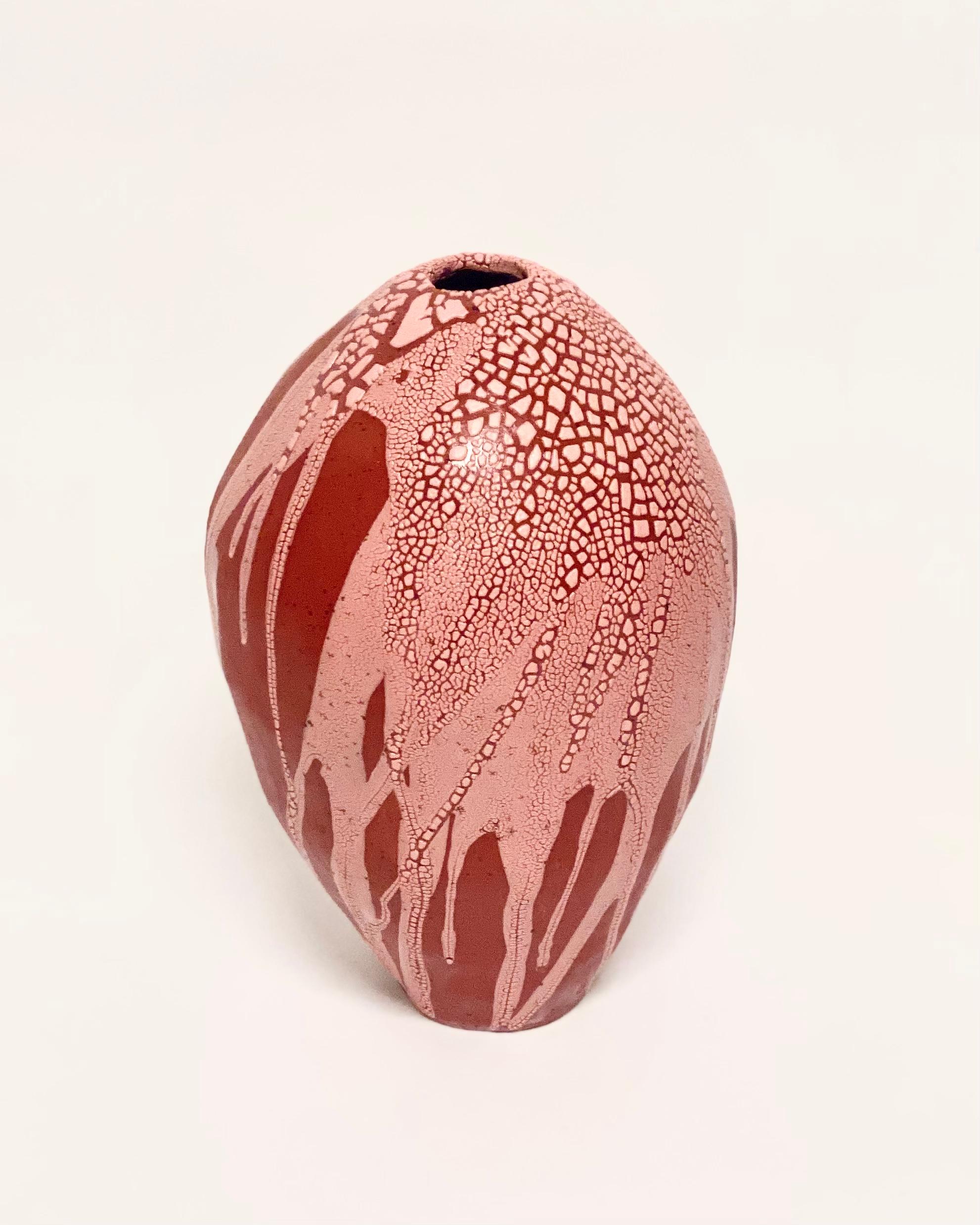 Post-Modern Red/Pink Dragon Egg Vase by Astrid Öhman For Sale