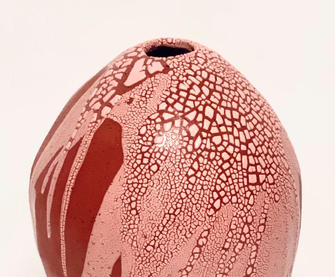 Glazed Red/Pink Dragon Egg Vase by Astrid Öhman For Sale