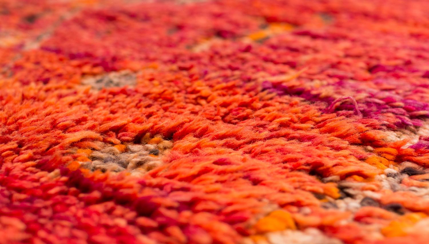 Antique Ombre Midcentury Collectible Moroccan Wool Shag Area Rug Orange, Violet For Sale 5
