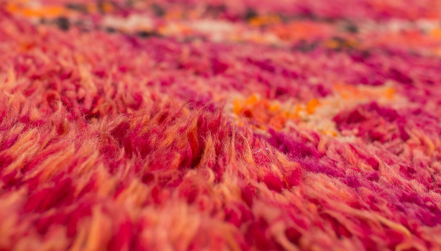 Antique Ombre Midcentury Collectible Moroccan Wool Shag Area Rug Orange, Violet For Sale 6