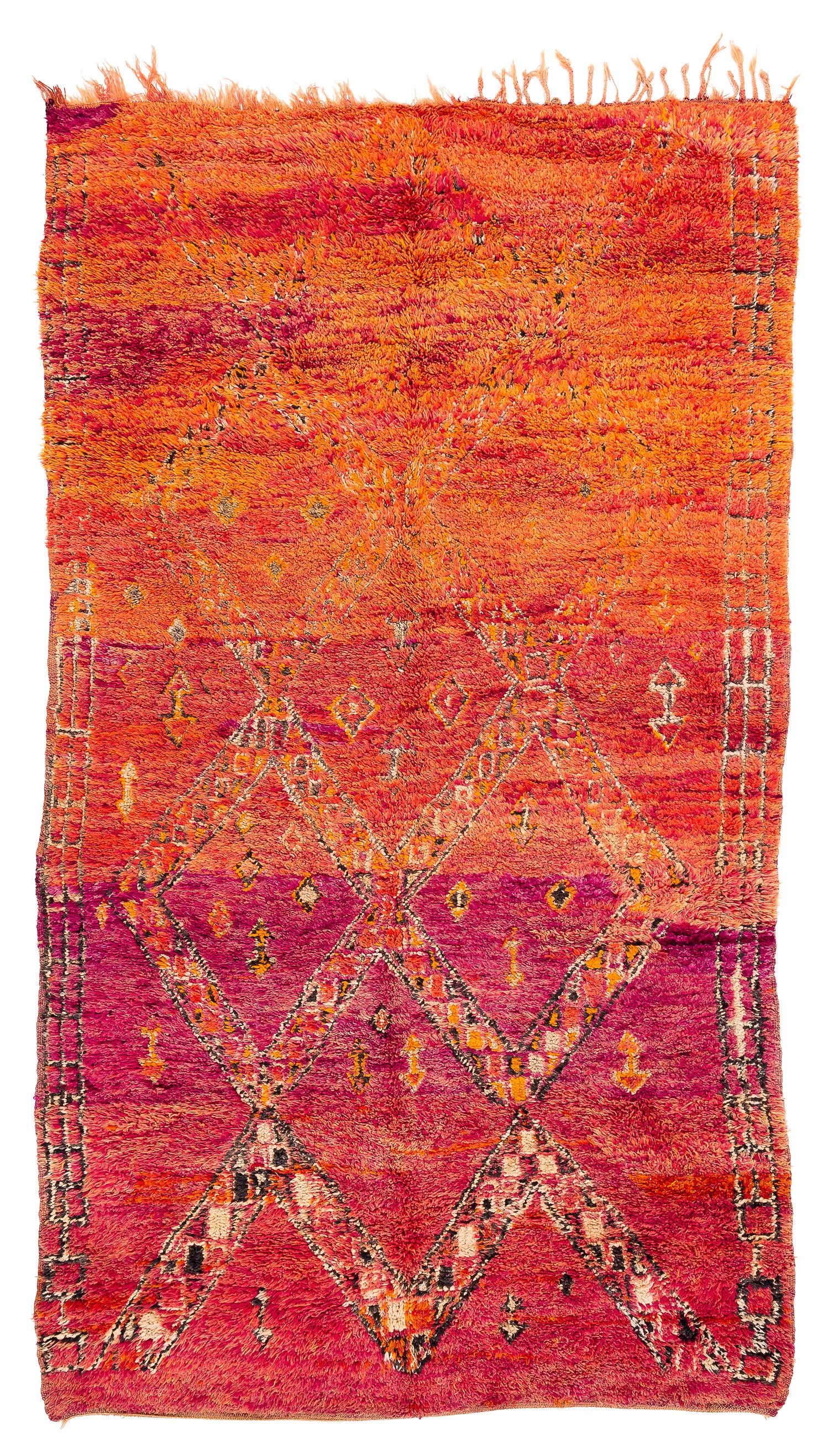 Antique Ombre Midcentury Collectible Moroccan Wool Shag Area Rug Orange, Violet For Sale 7