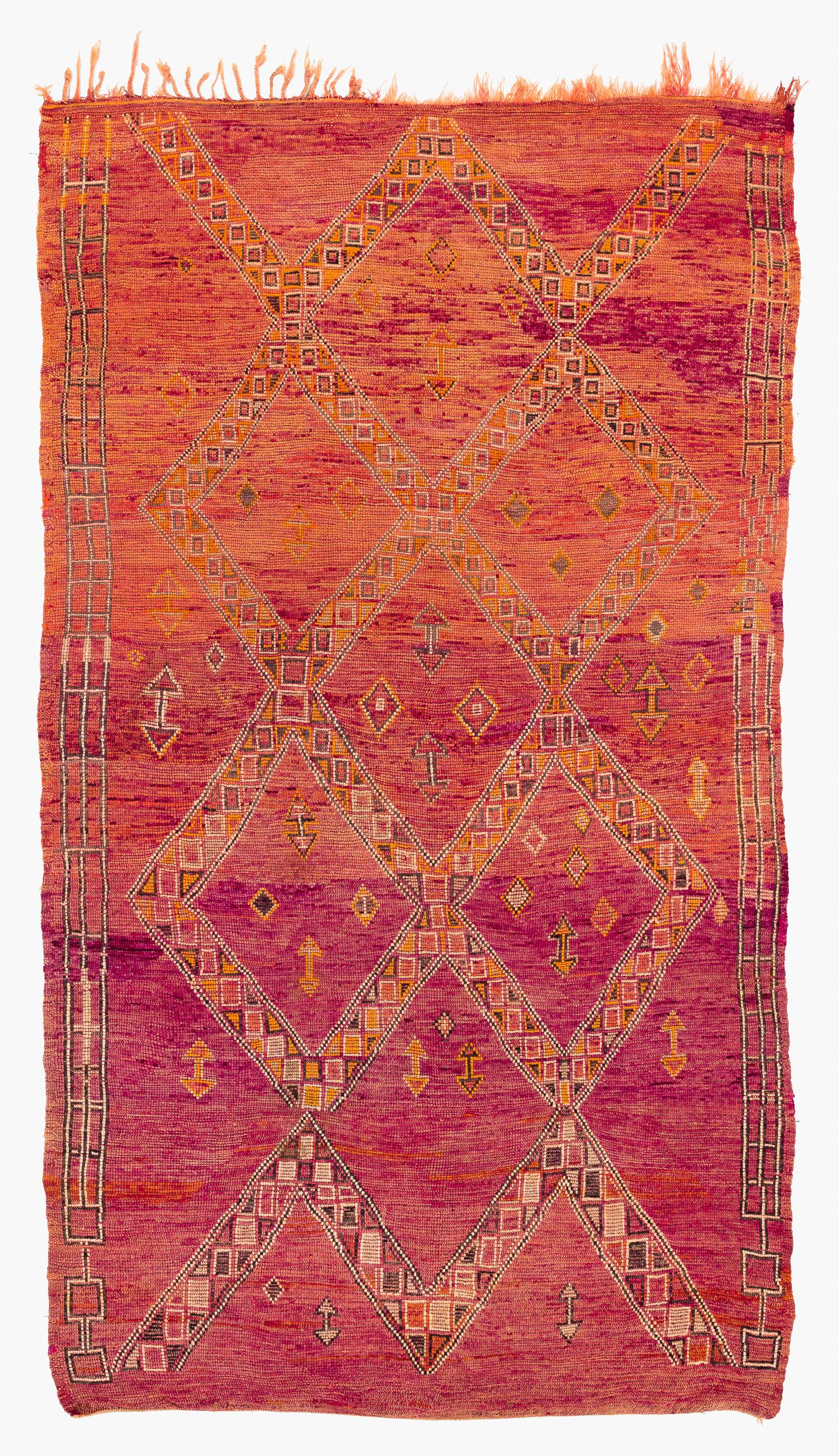 Antique Ombre Midcentury Collectible Moroccan Wool Shag Area Rug Orange, Violet For Sale 8