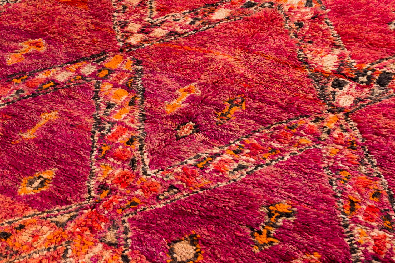 Antique Ombre Midcentury Collectible Moroccan Wool Shag Area Rug Orange, Violet For Sale 2