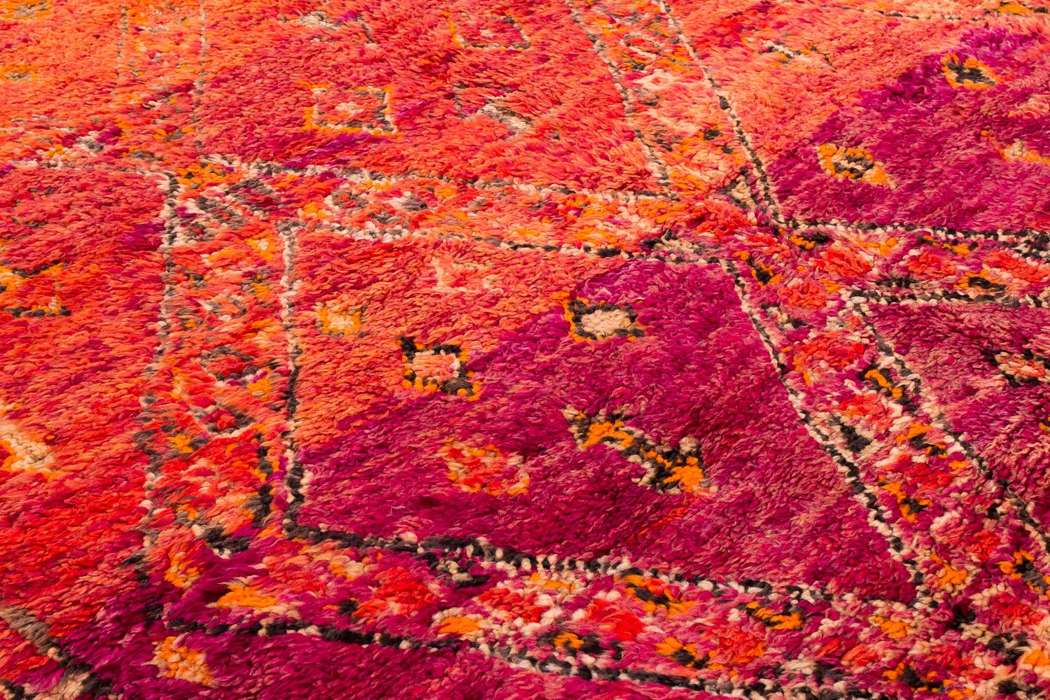 Antique Ombre Midcentury Collectible Moroccan Wool Shag Area Rug Orange, Violet For Sale 3