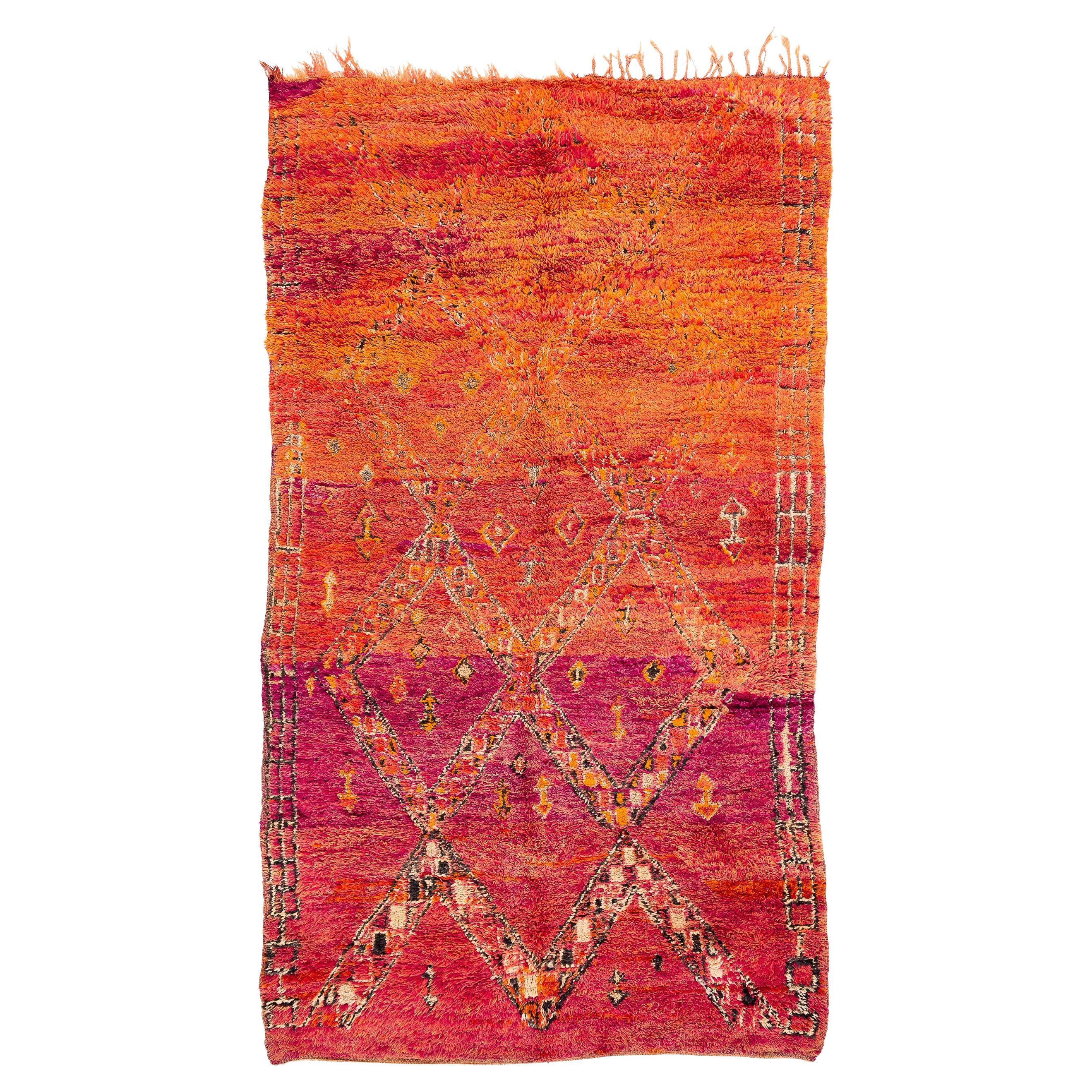 Antique Ombre Midcentury Collectible Moroccan Wool Shag Area Rug Orange, Violet For Sale