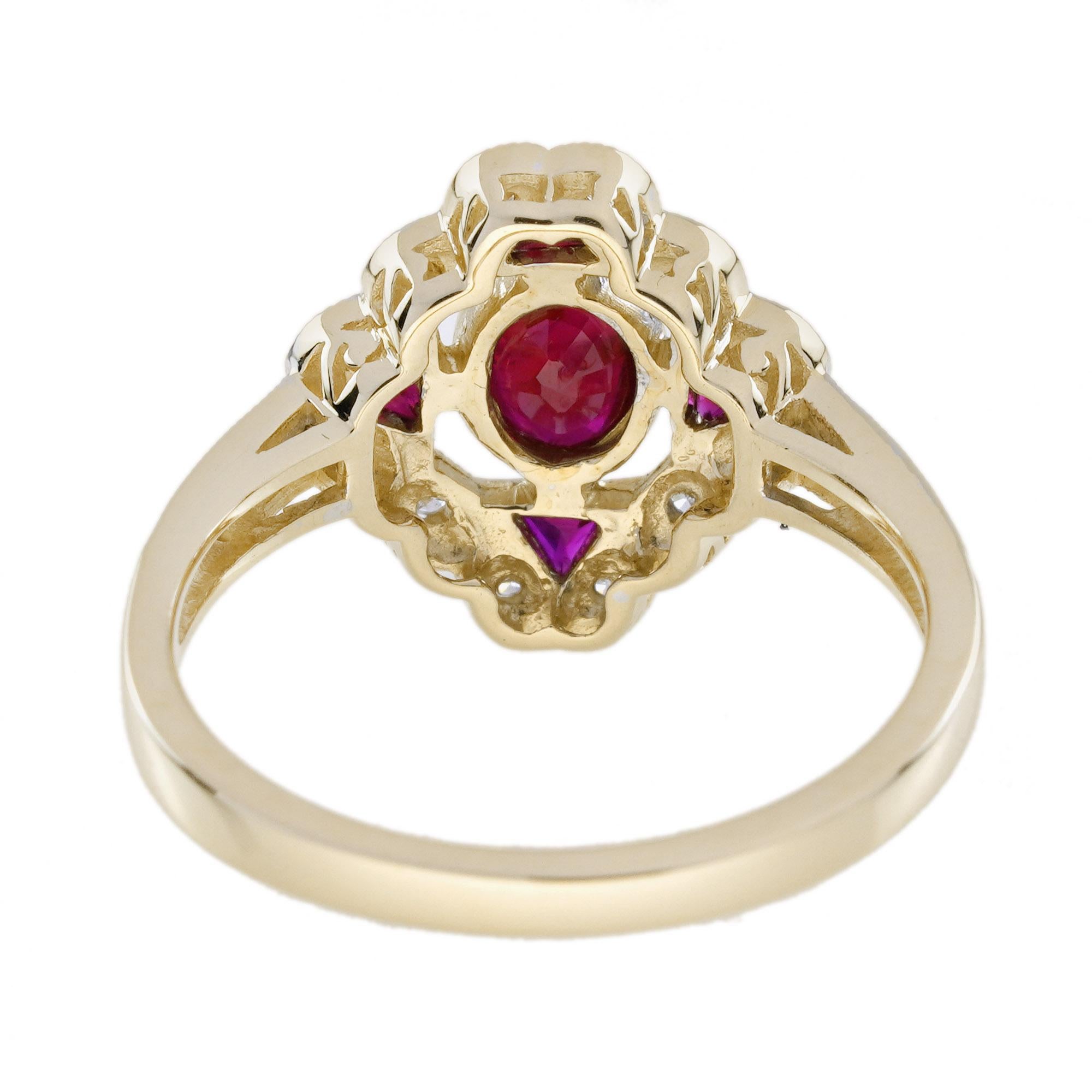 Bague en or jaune 14K de style Art déco avec rubis rose rouge et diamants Neuf - En vente à Oakton, VA