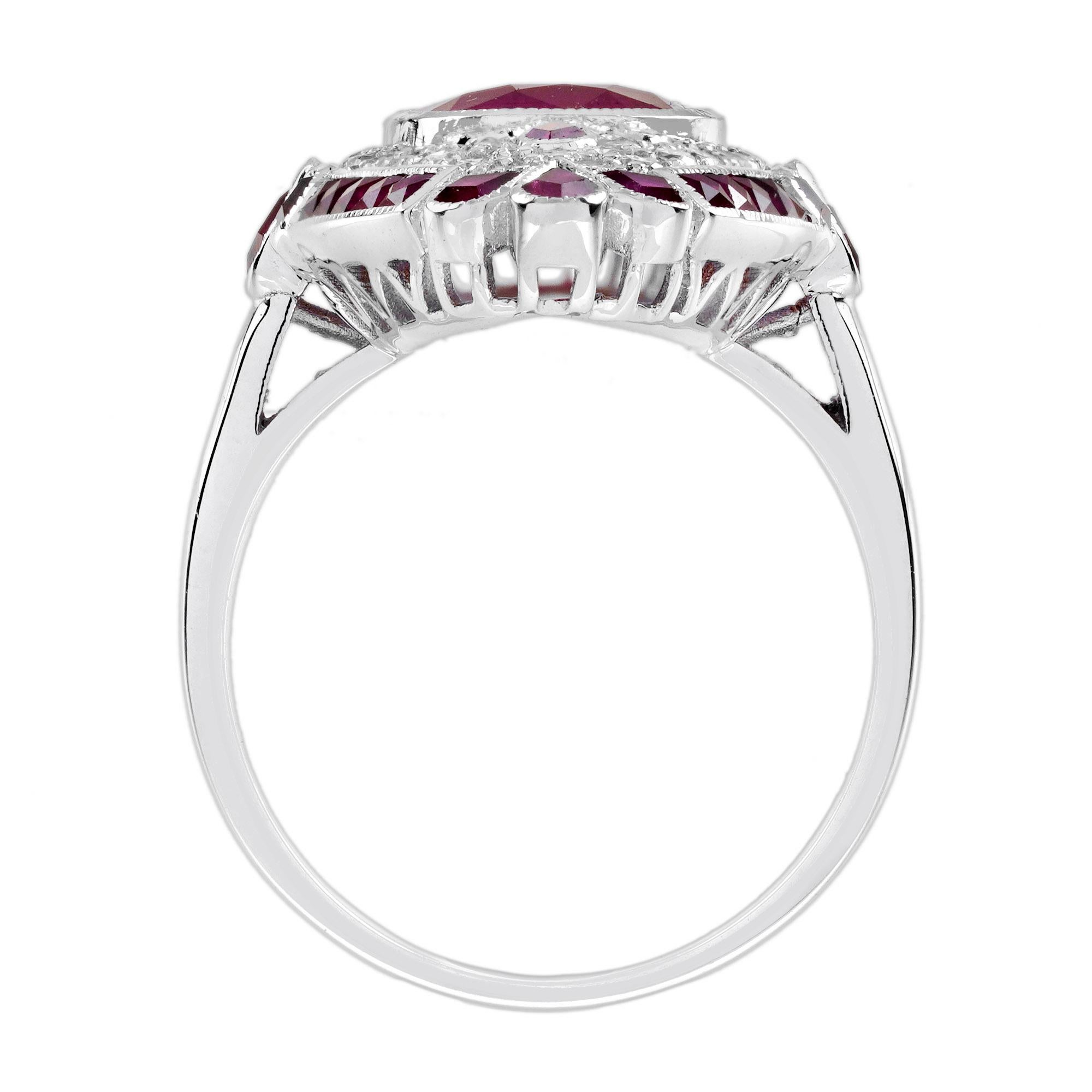 Bague de cocktail en or blanc de style Art déco avec rubis rose rouge et diamants sertis en pavé Neuf - En vente à Oakton, VA