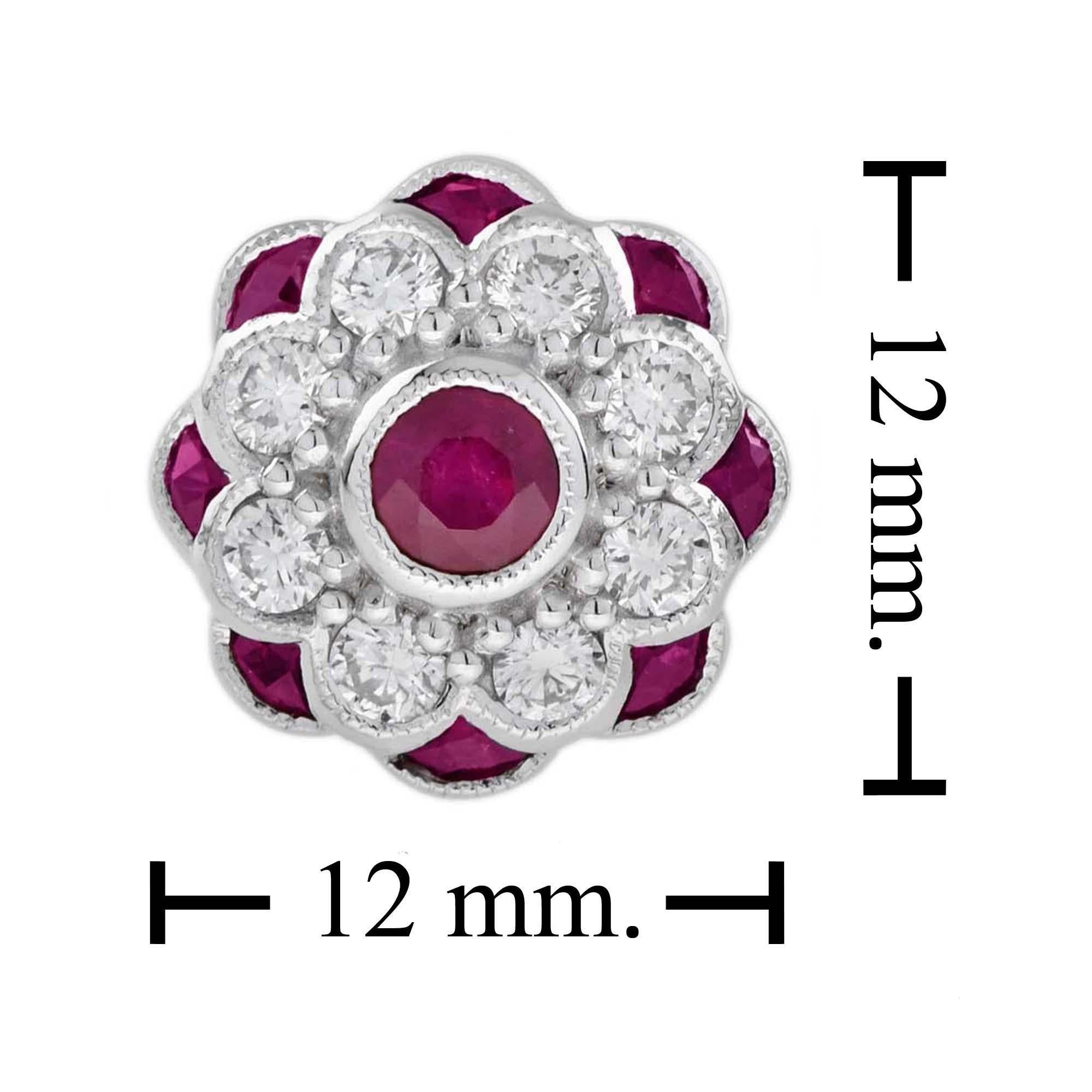 Rote Pinke Rubine & Diamantene Pfingstrosenblüten Runde Diamantene Ohrstecker aus 14K Weißgold im Angebot 6