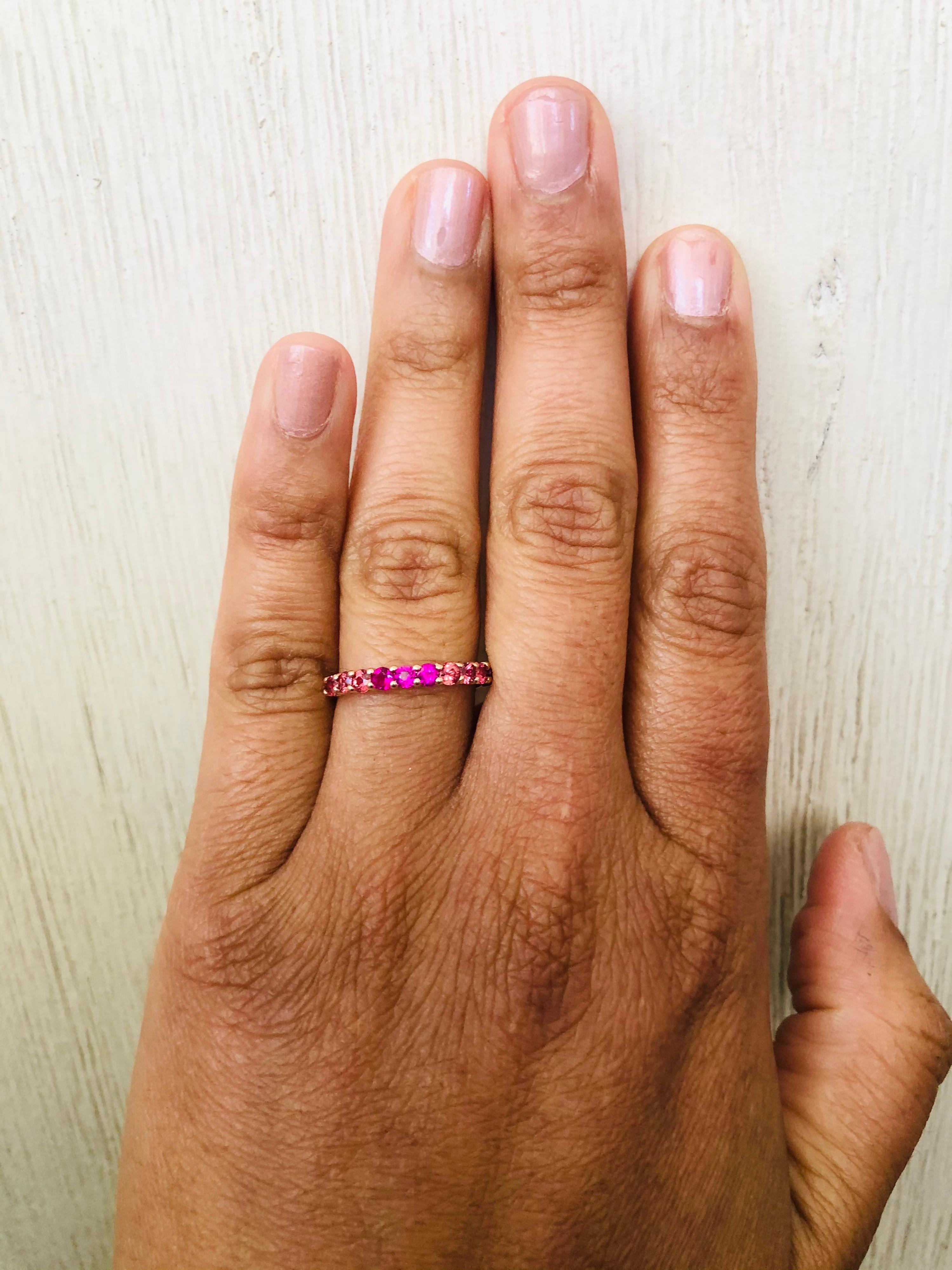 1.03 Carat Red and Pink Sapphire 14 Karat Rose Gold Stackable Band In New Condition In Los Angeles, CA