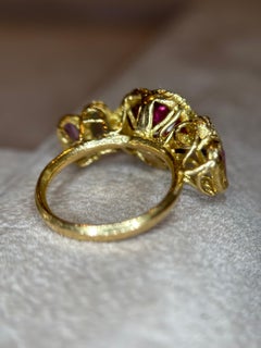 Leto Lama Tourmaline Heart Modern Ring with Sapphires and Diamonds 18 Ct Gold