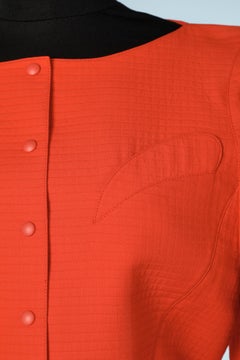Red " piqué de coton" skirt suit Thierry Mugler Paris