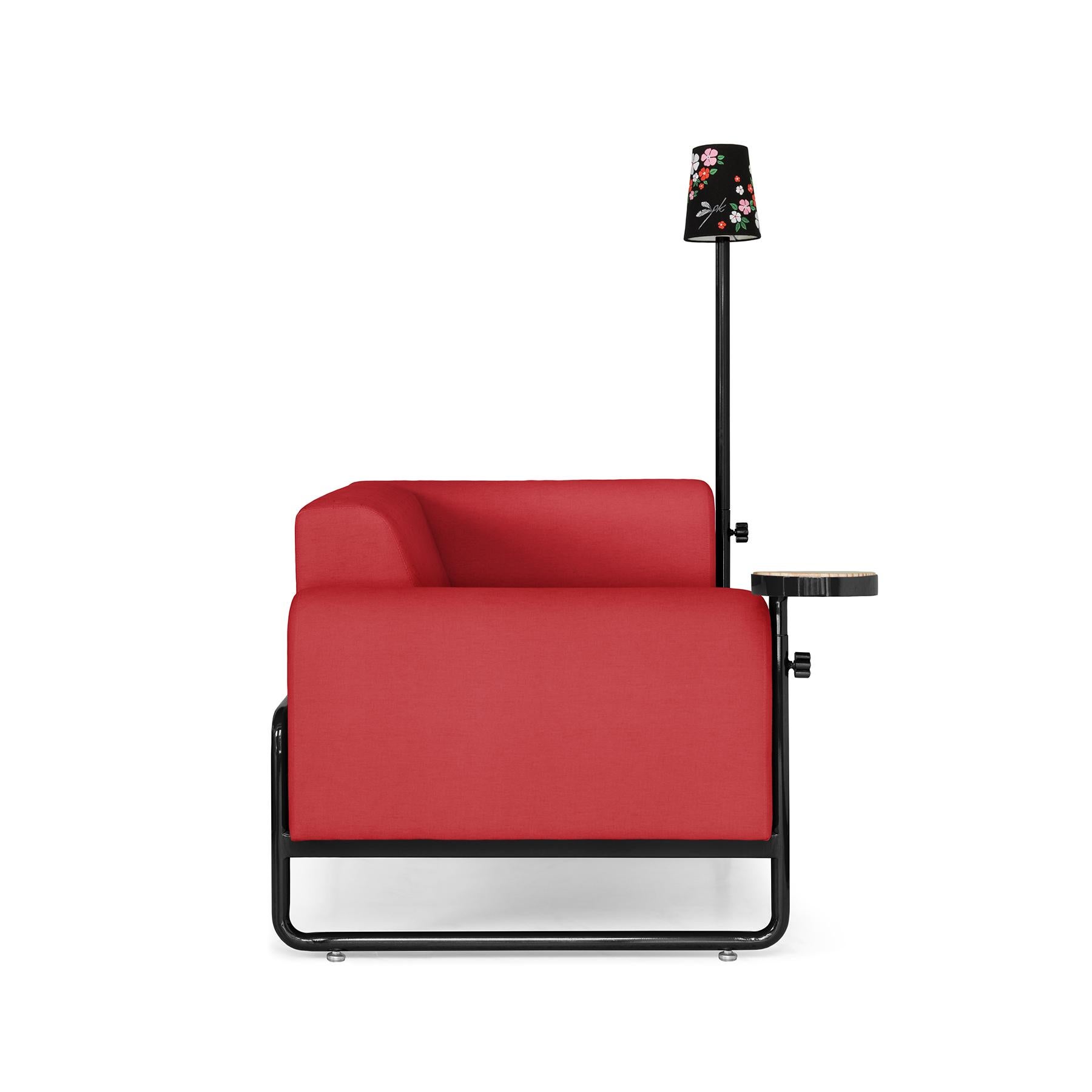 Post-Modern Red PK8 Armchair, Seat & Lamp Hybrid, Handmade Metal Structure by Paulo Kobylka For Sale