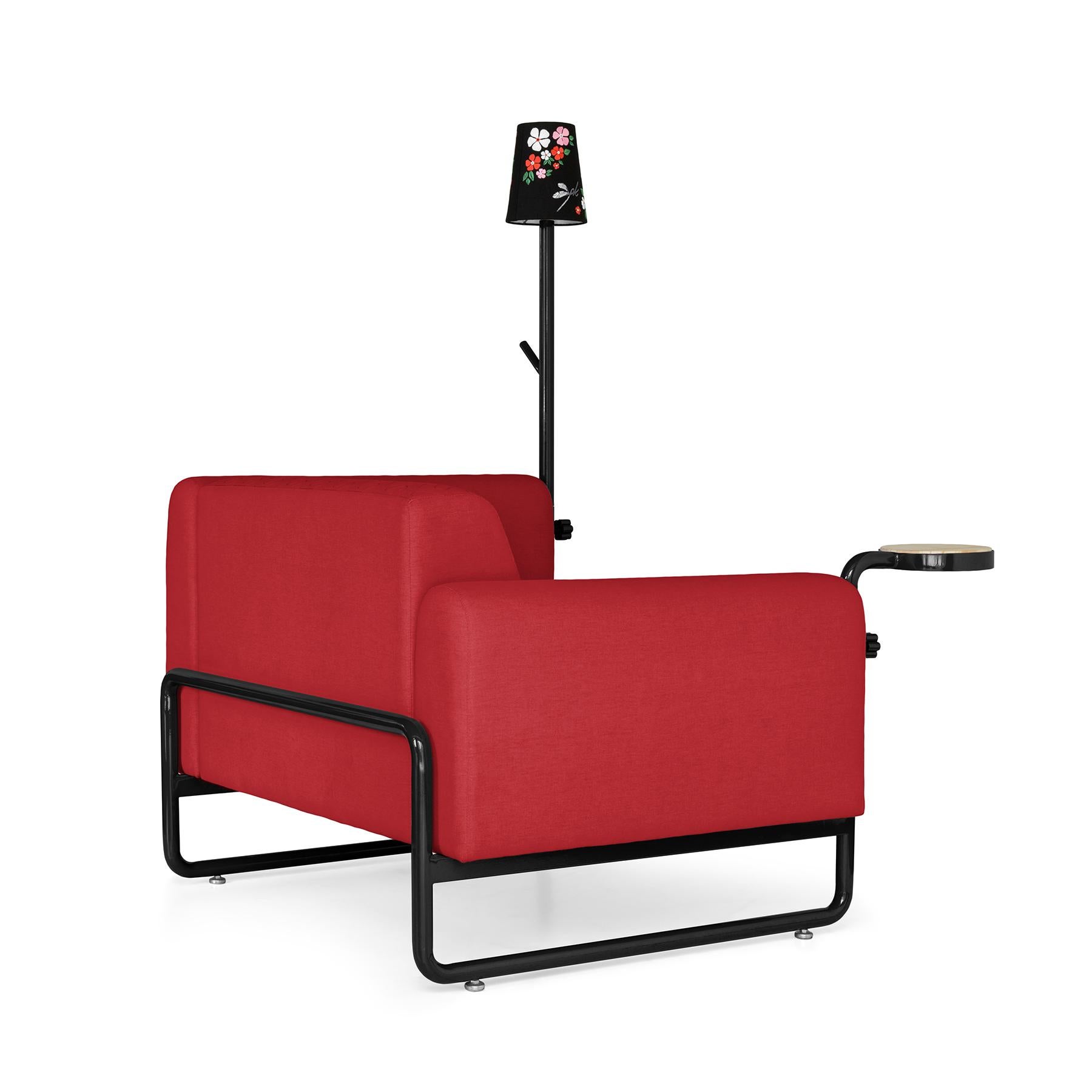 Brazilian Red PK8 Armchair, Seat & Lamp Hybrid, Handmade Metal Structure by Paulo Kobylka For Sale